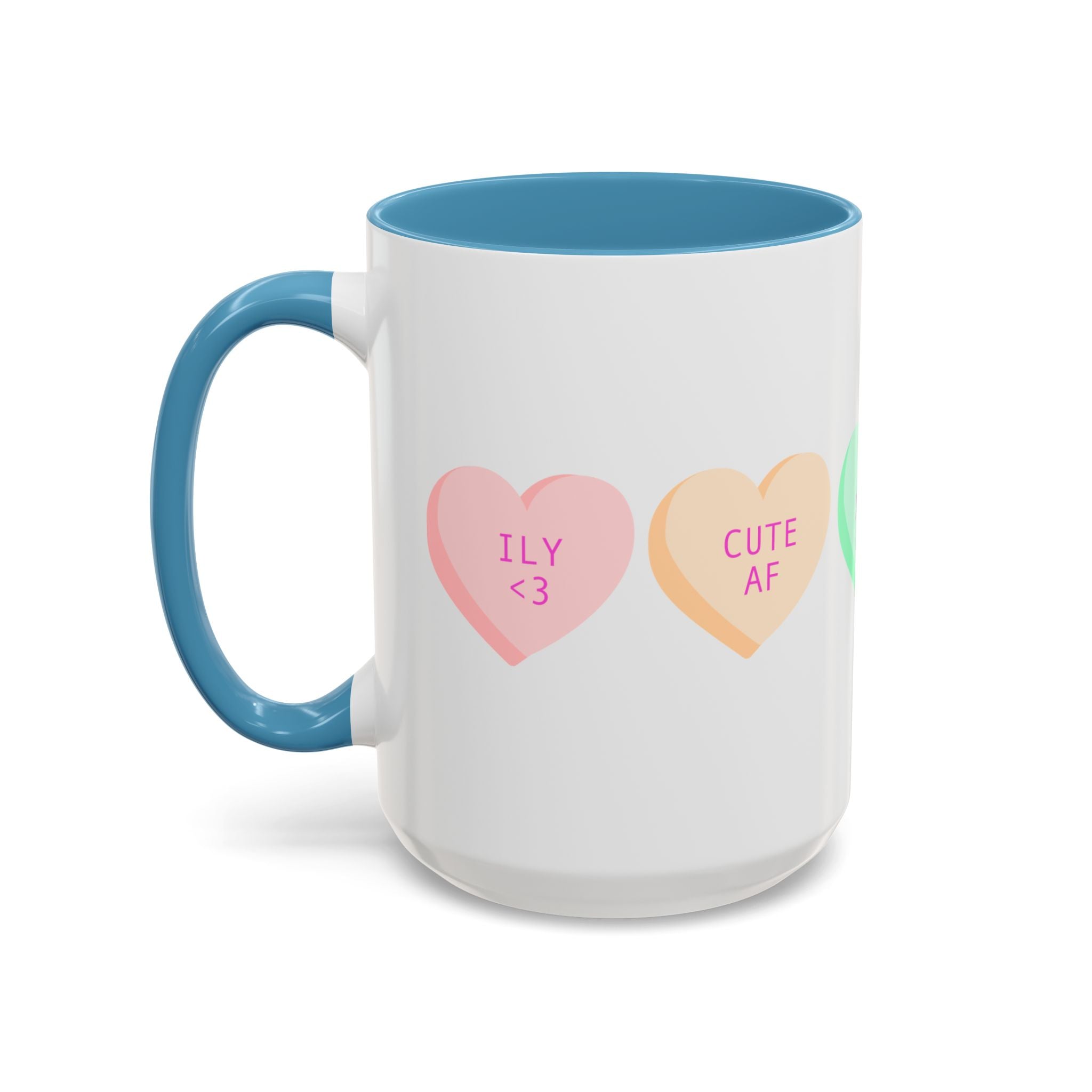 Valentine Conversation Hearts Accent Coffee Mug — Pastel XOXO, Be Mine, LUV U Design
