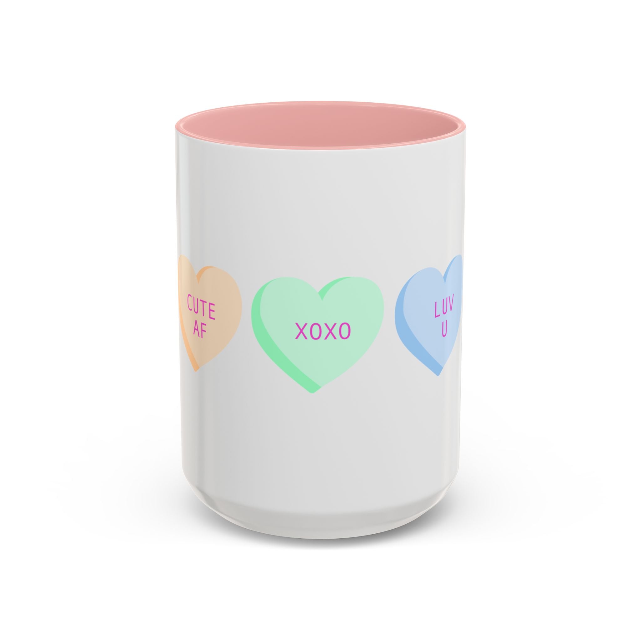 Valentine Conversation Hearts Accent Coffee Mug — Pastel XOXO, Be Mine, LUV U Design