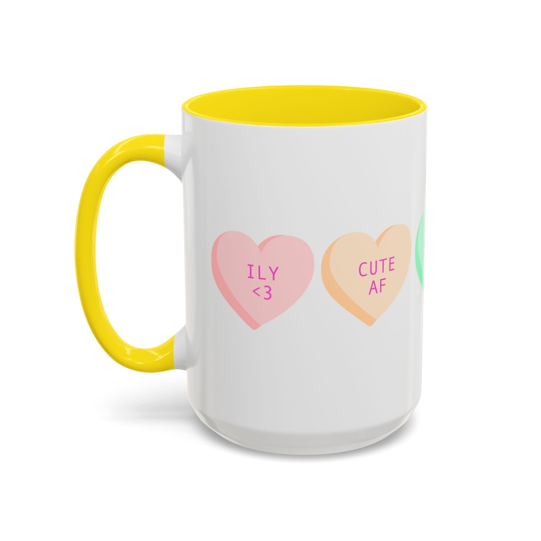 Valentine Conversation Hearts Accent Coffee Mug — Pastel XOXO, Be Mine, LUV U Design