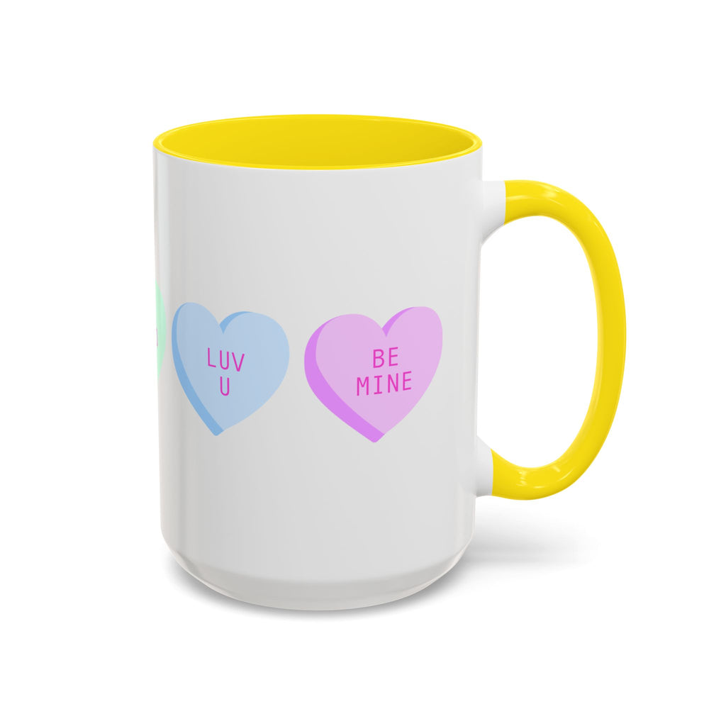 Valentine Conversation Hearts Accent Coffee Mug — Pastel XOXO, Be Mine, LUV U Design
