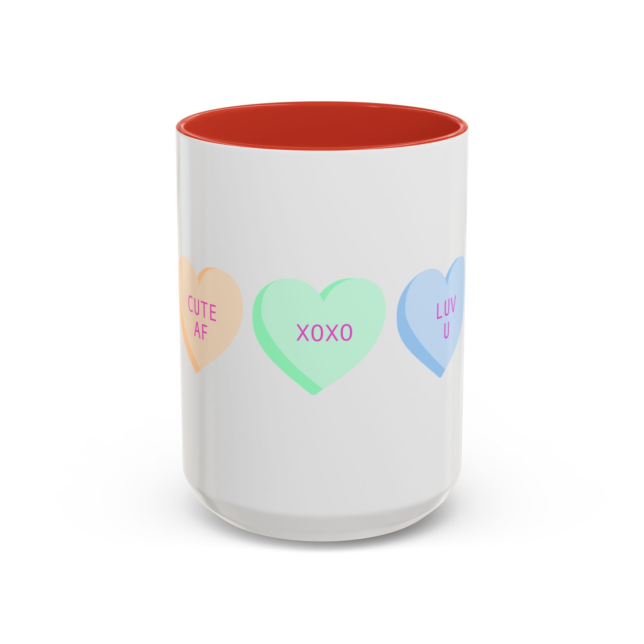 Valentine Conversation Hearts Accent Coffee Mug — Pastel XOXO, Be Mine, LUV U Design