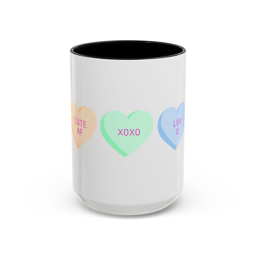 Valentine Conversation Hearts Accent Coffee Mug — Pastel XOXO, Be Mine, LUV U Design
