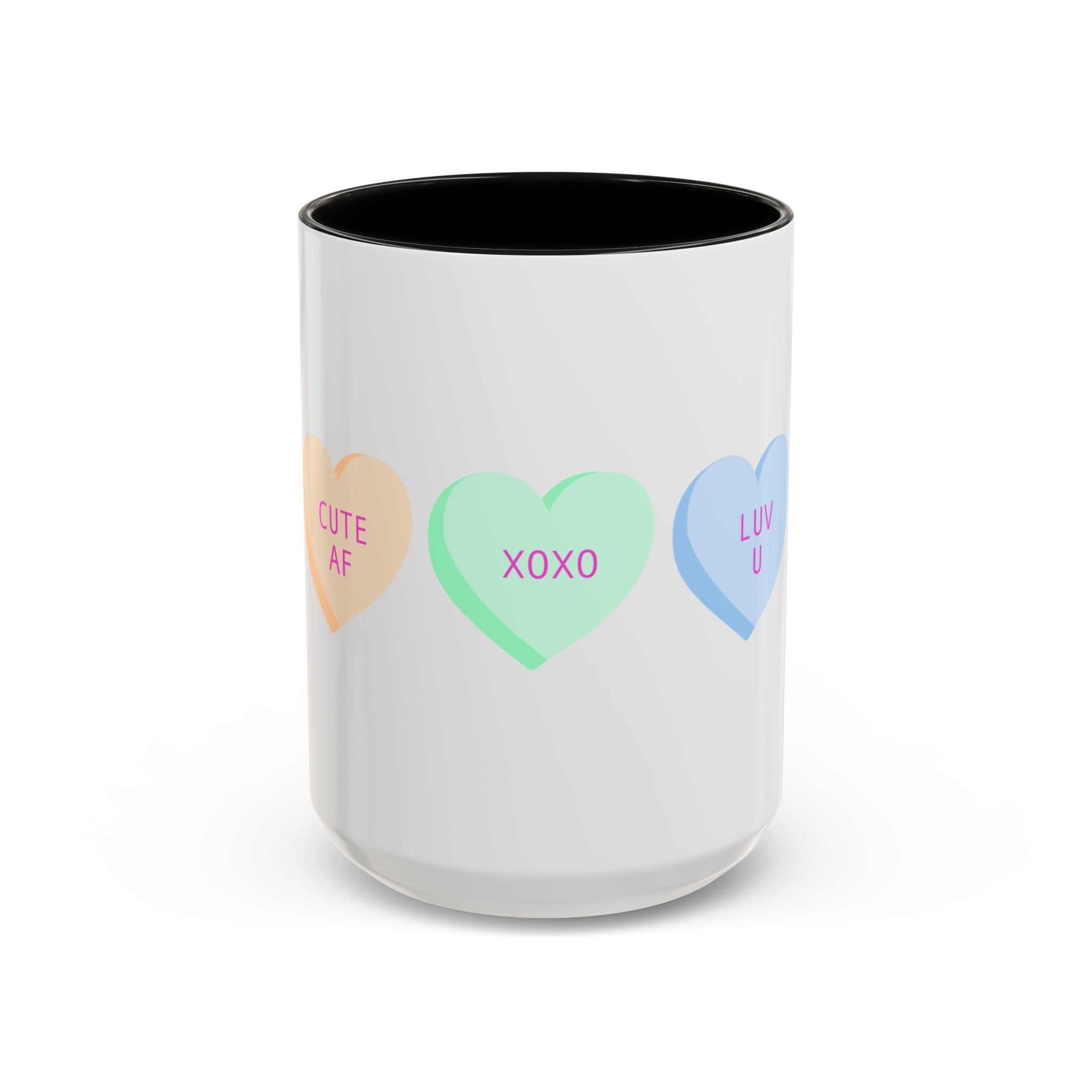 Valentine Conversation Hearts Accent Coffee Mug — Pastel XOXO, Be Mine, LUV U Design
