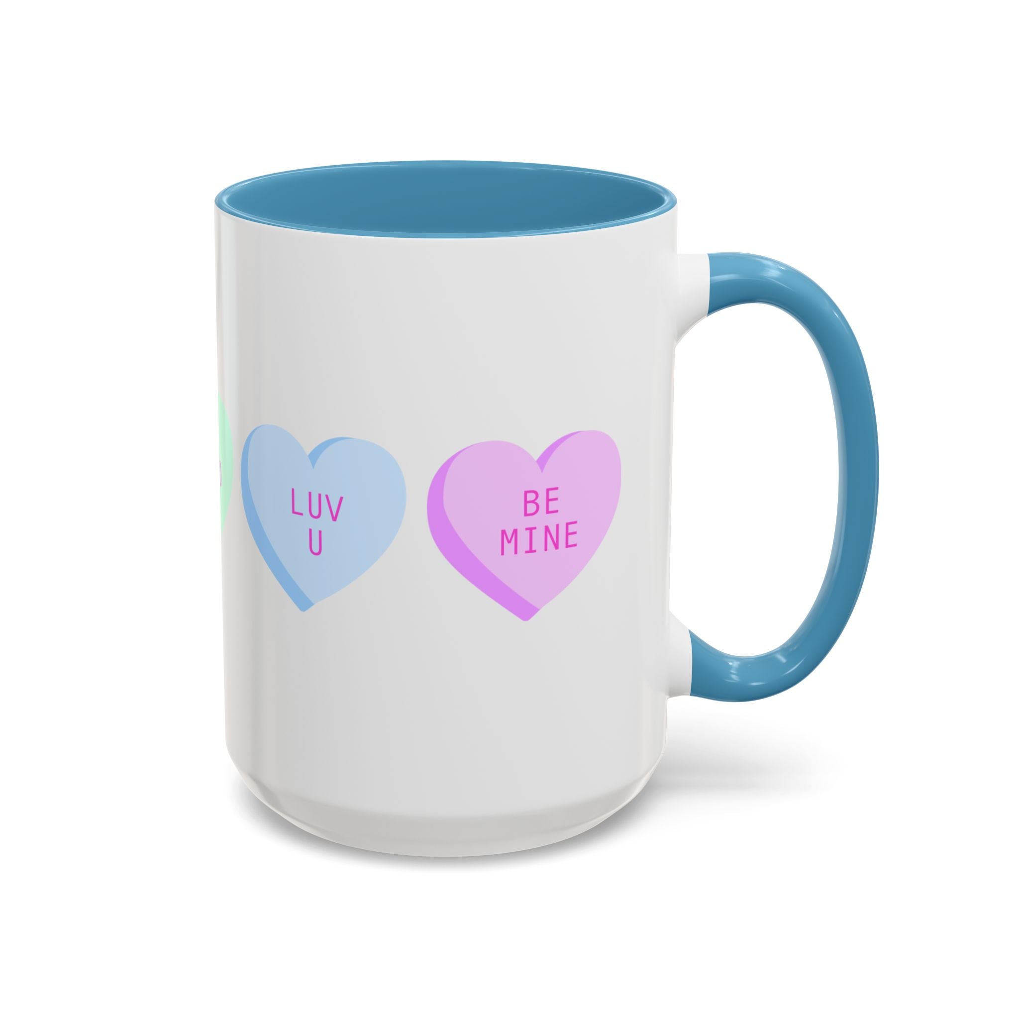 Valentine Conversation Hearts Accent Coffee Mug — Pastel XOXO, Be Mine, LUV U Design