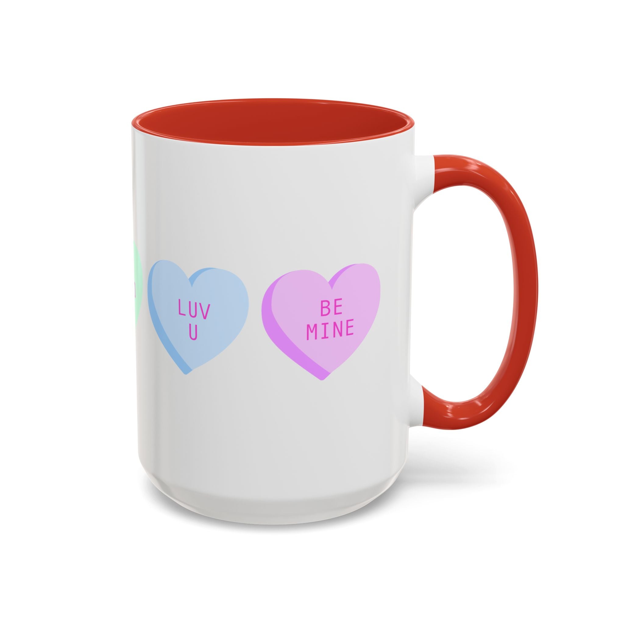 Valentine Conversation Hearts Accent Coffee Mug — Pastel XOXO, Be Mine, LUV U Design