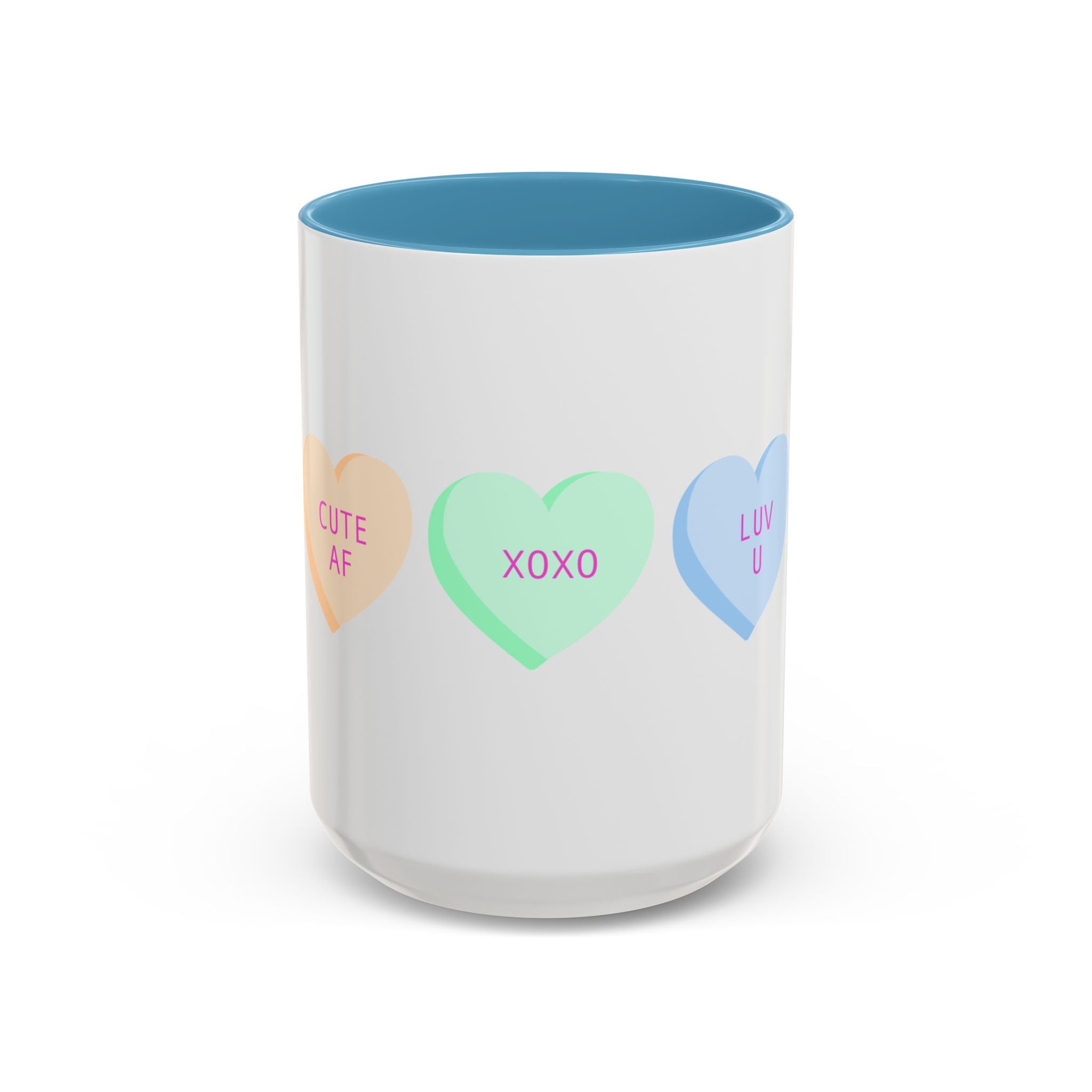 Valentine Conversation Hearts Accent Coffee Mug — Pastel XOXO, Be Mine, LUV U Design