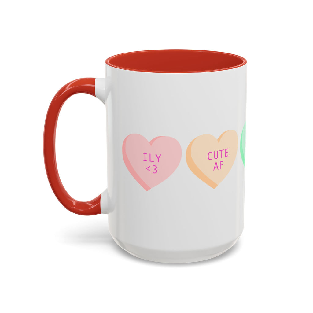 Valentine Conversation Hearts Accent Coffee Mug — Pastel XOXO, Be Mine, LUV U Design