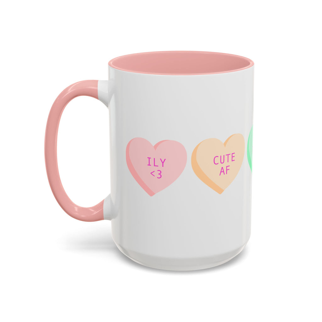 Valentine Conversation Hearts Accent Coffee Mug — Pastel XOXO, Be Mine, LUV U Design
