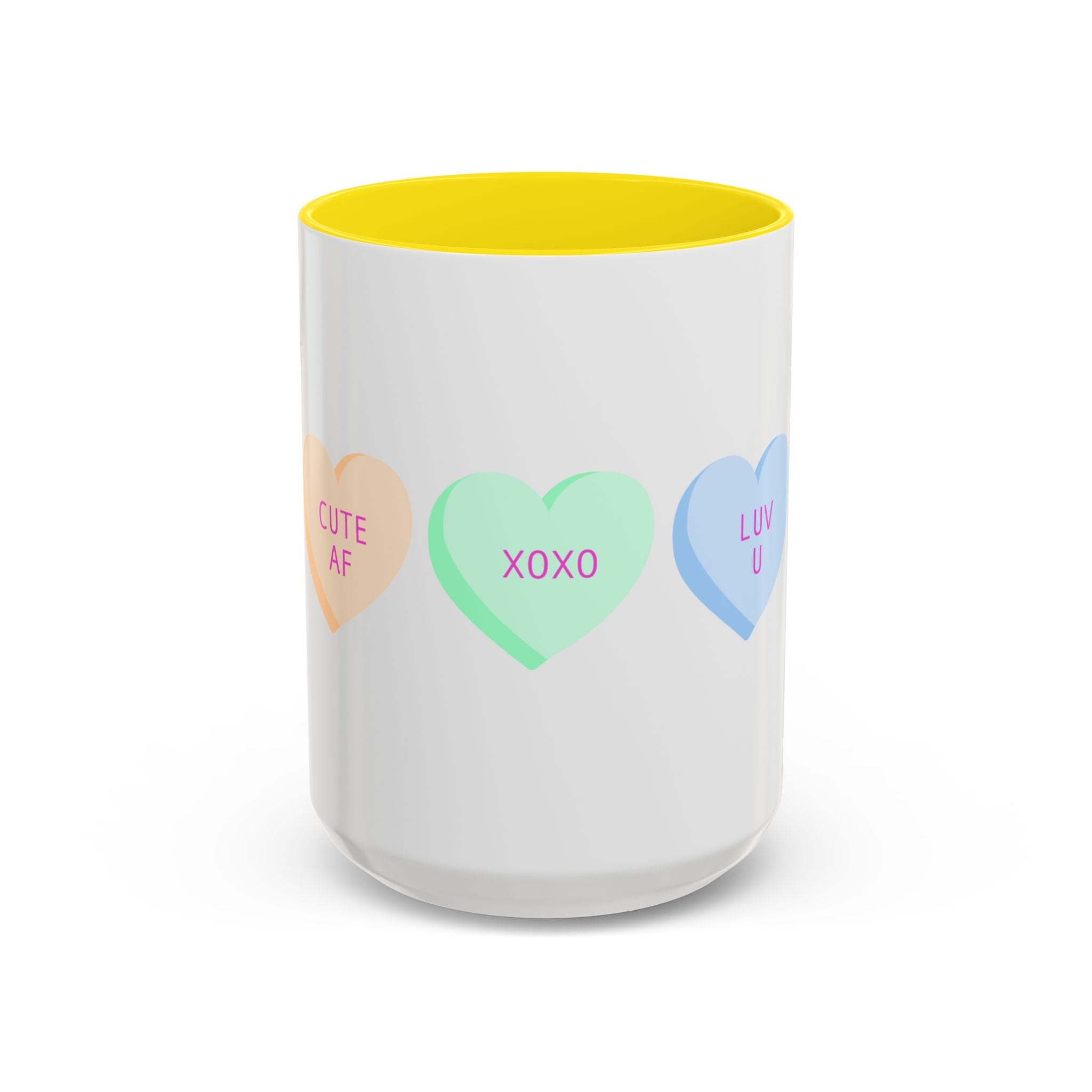 Valentine Conversation Hearts Accent Coffee Mug — Pastel XOXO, Be Mine, LUV U Design