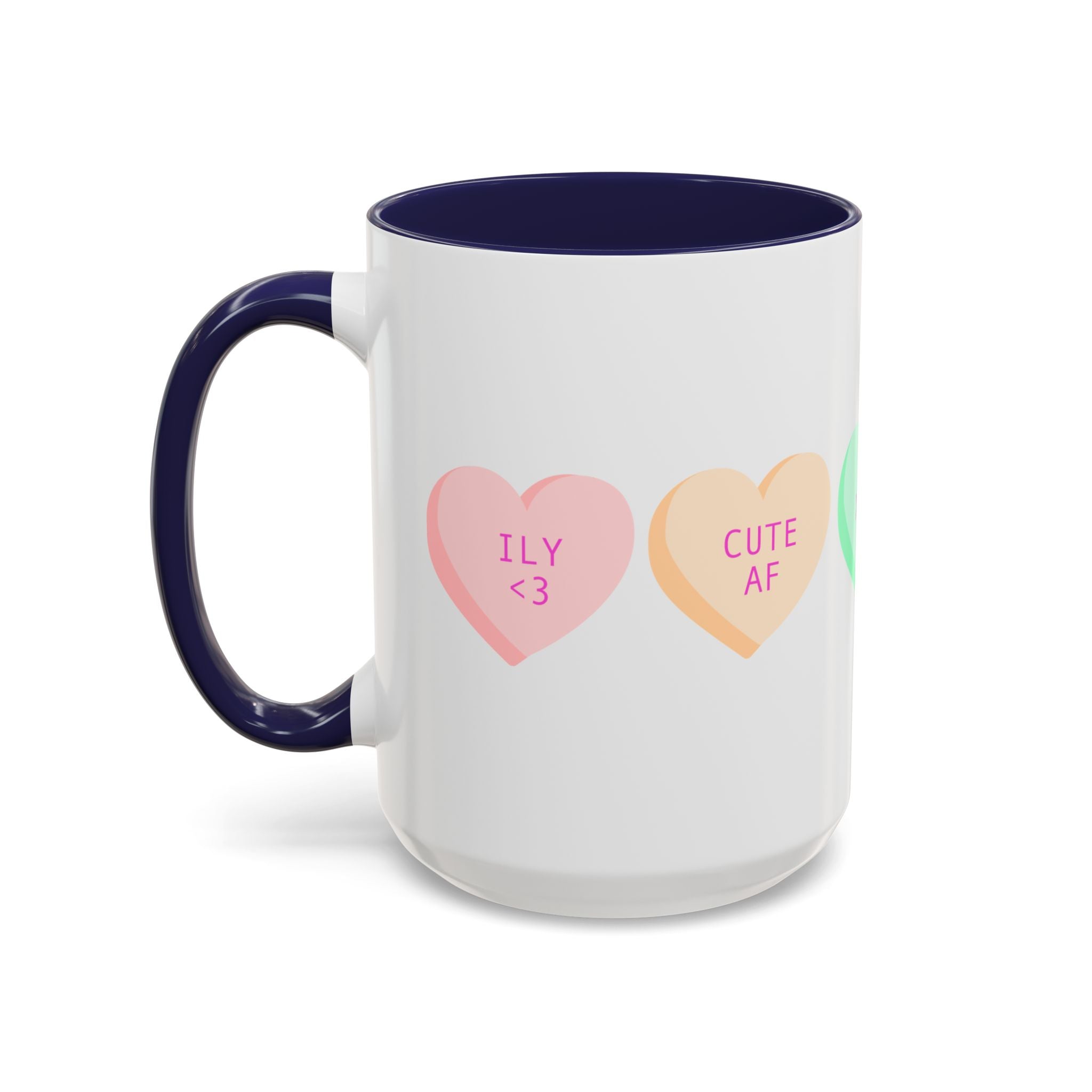 Valentine Conversation Hearts Accent Coffee Mug — Pastel XOXO, Be Mine, LUV U Design