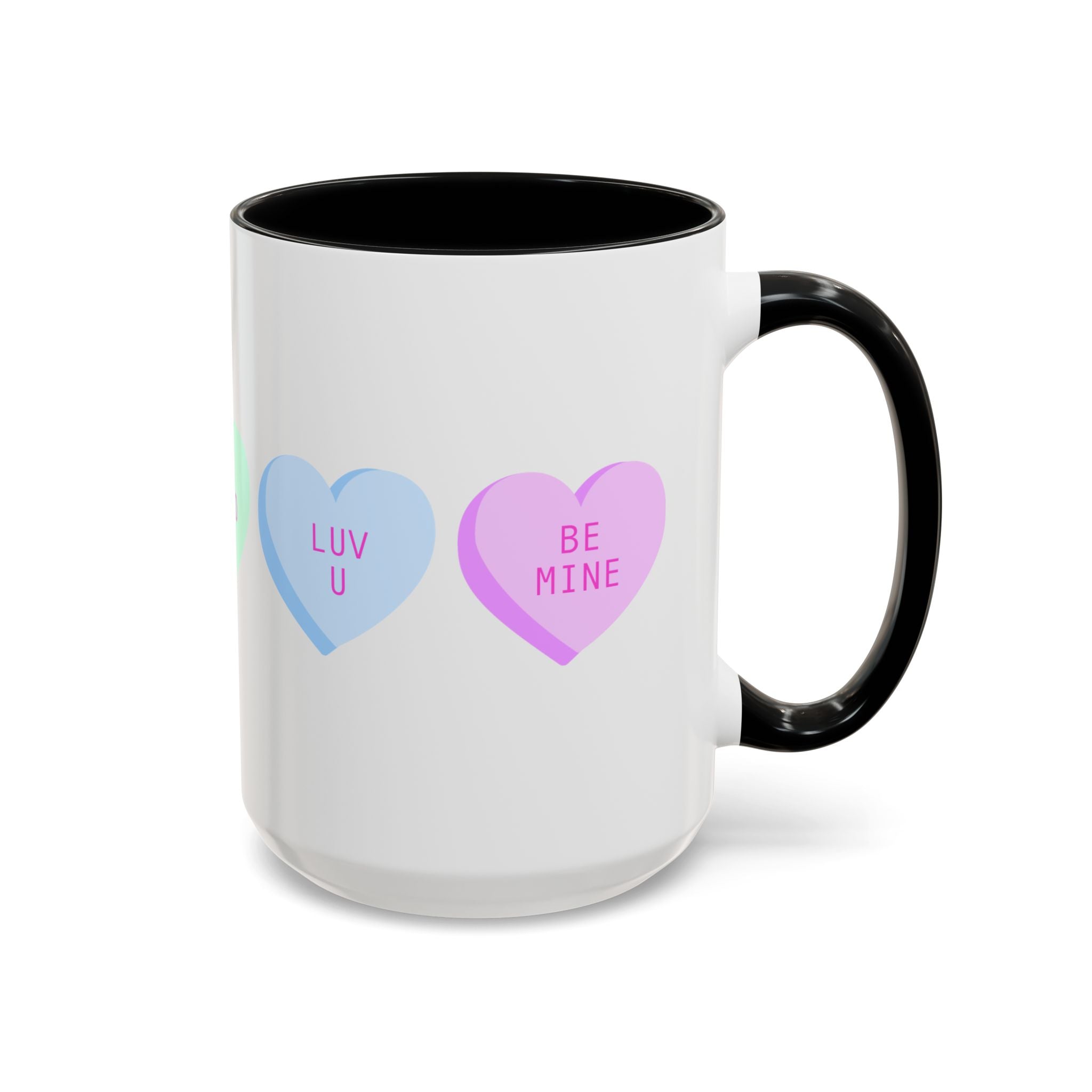 Valentine Conversation Hearts Accent Coffee Mug — Pastel XOXO, Be Mine, LUV U Design