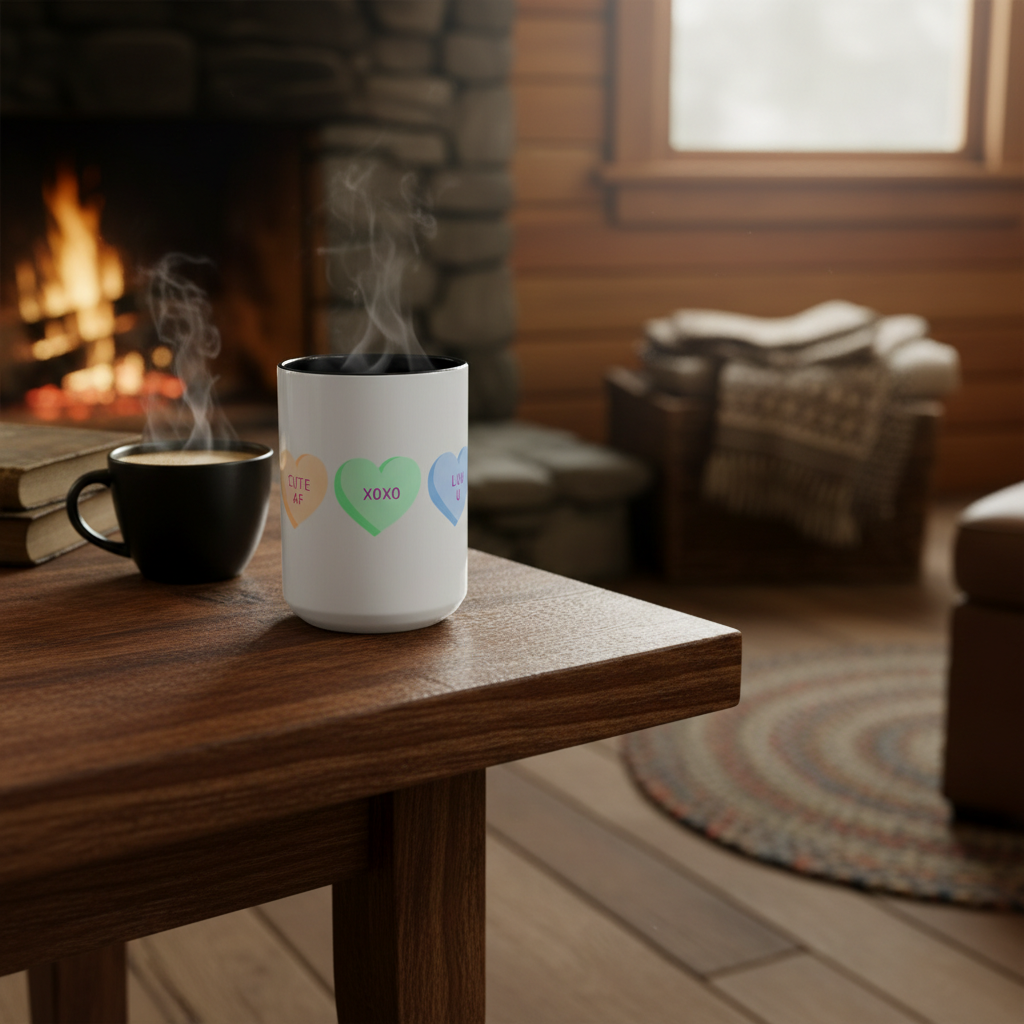 Valentine Conversation Hearts Accent Coffee Mug — Pastel XOXO, Be Mine, LUV U Design