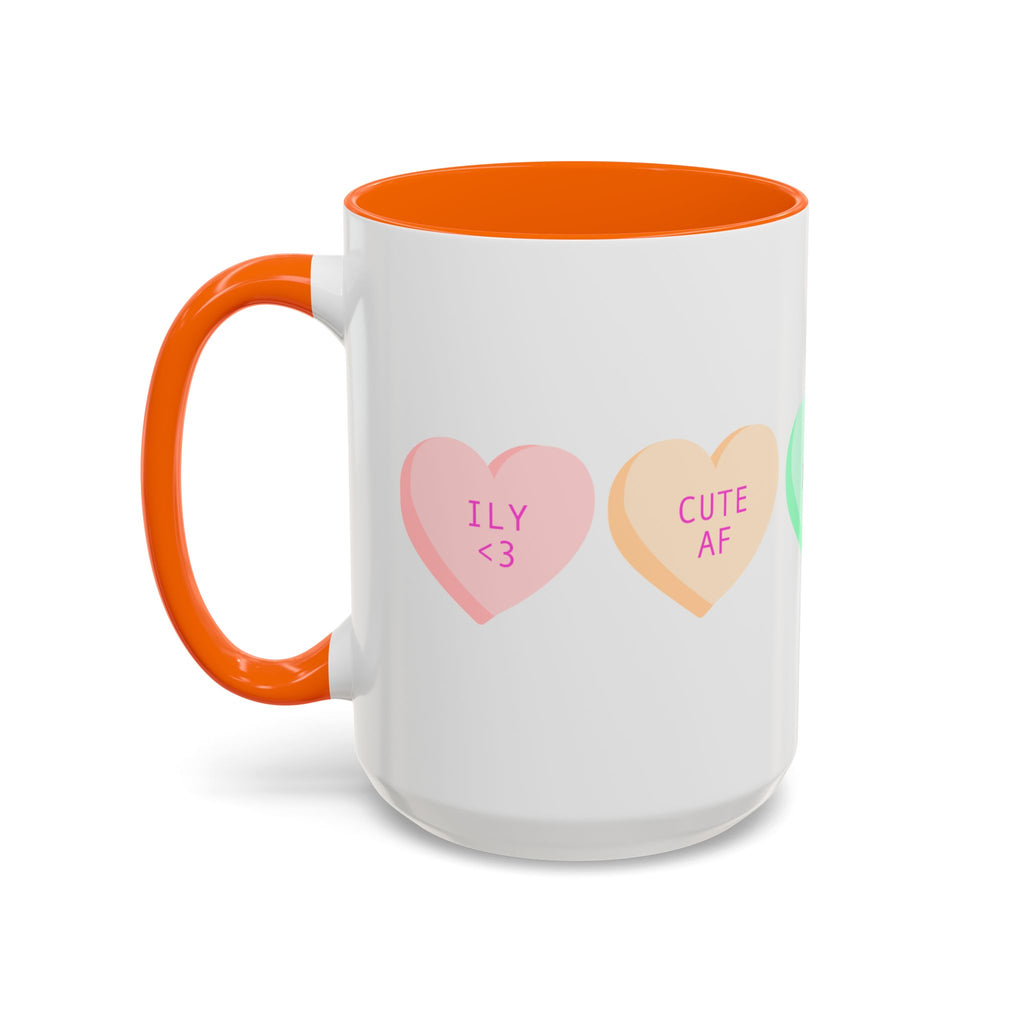 Valentine Conversation Hearts Accent Coffee Mug — Pastel XOXO, Be Mine, LUV U Design