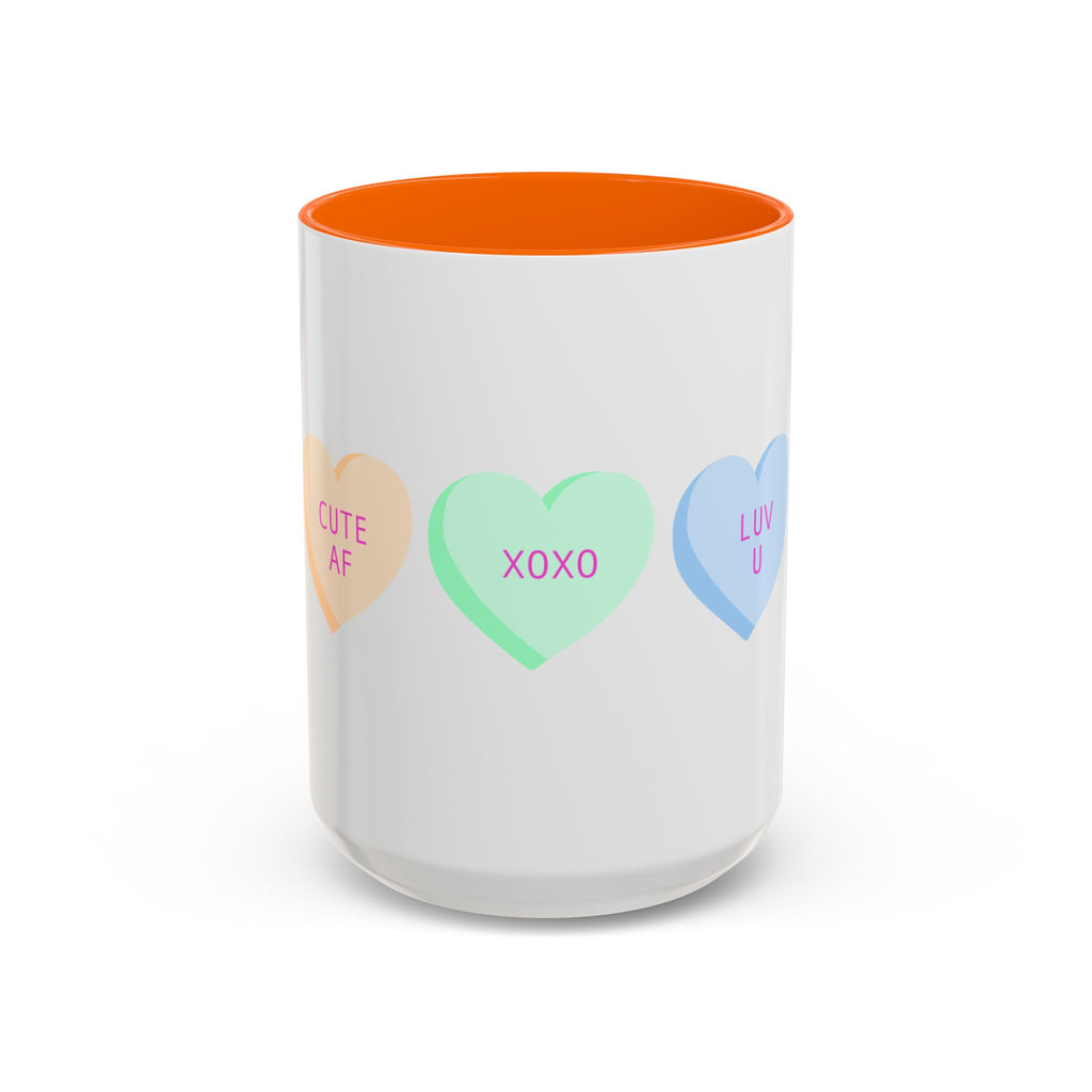 Valentine Conversation Hearts Accent Coffee Mug — Pastel XOXO, Be Mine, LUV U Design