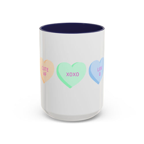 Valentine Conversation Hearts Accent Coffee Mug — Pastel XOXO, Be Mine, LUV U Design