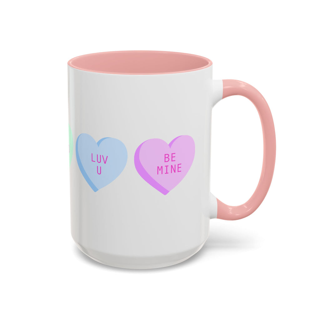 Valentine Conversation Hearts Accent Coffee Mug — Pastel XOXO, Be Mine, LUV U Design