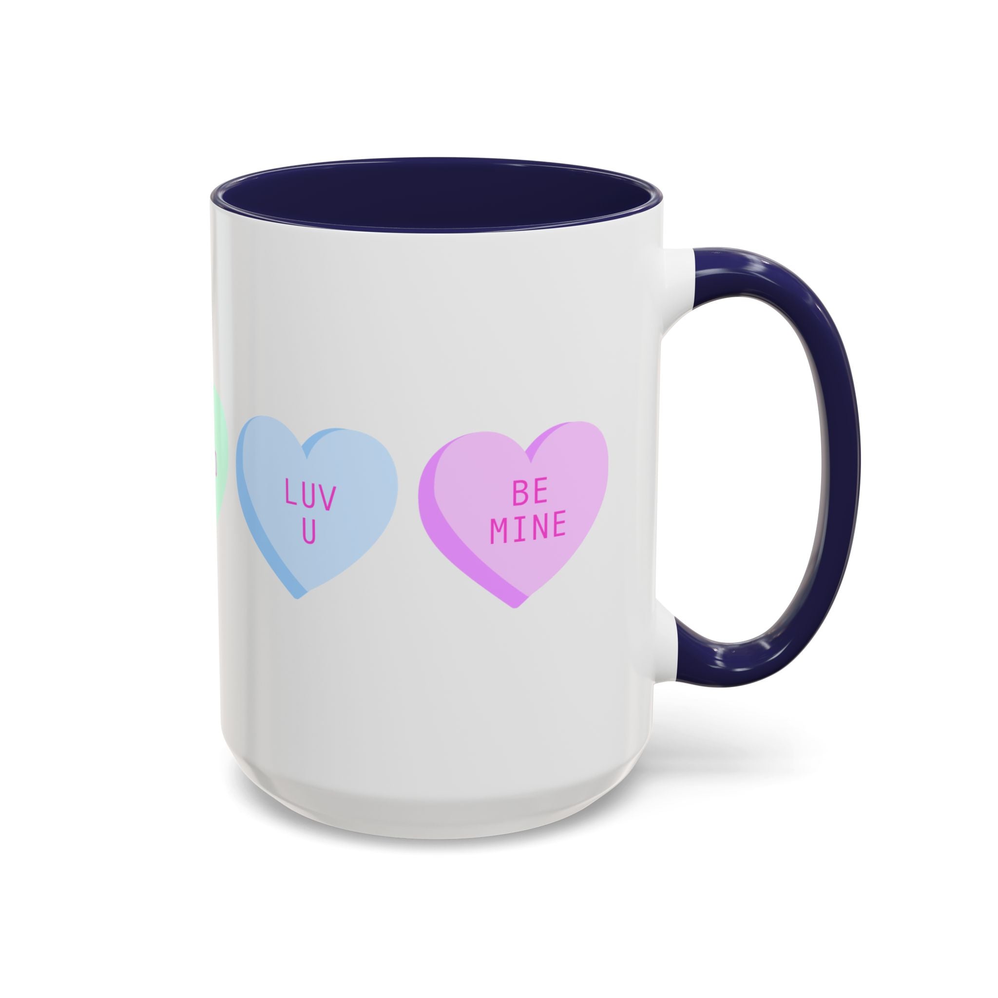 Valentine Conversation Hearts Accent Coffee Mug — Pastel XOXO, Be Mine, LUV U Design