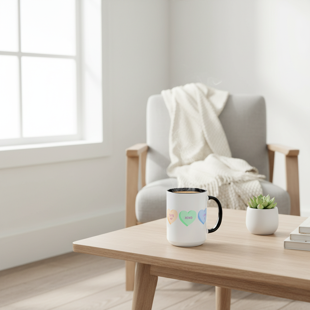 Valentine Conversation Hearts Accent Coffee Mug — Pastel XOXO, Be Mine, LUV U Design
