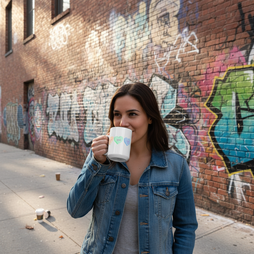 Valentine Conversation Hearts Accent Coffee Mug — Pastel XOXO, Be Mine, LUV U Design